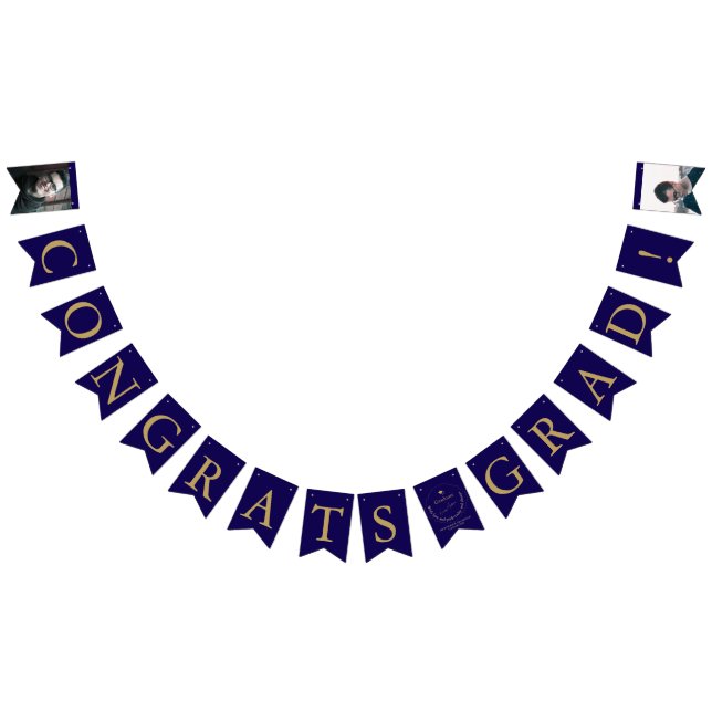 Blue Gold Congrats Grad Graduate Photo Graduation Bunting Flags (All)