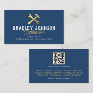 Blue Gold Construction Building QR Code Business Card