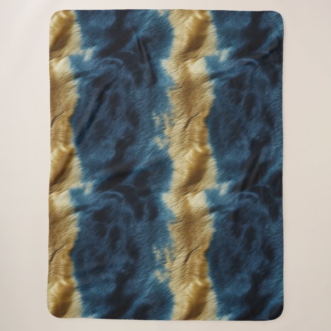 Blue Gold Cowhide Sherpa Blanket (Front)