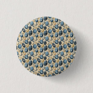 Blue, Gold & Cream Vintage Egg Pattern 1 Inch Round Button