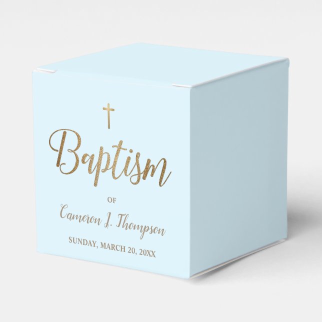 Blue gold cross Baptism Thank you Custom  Favor Box (Front Side)