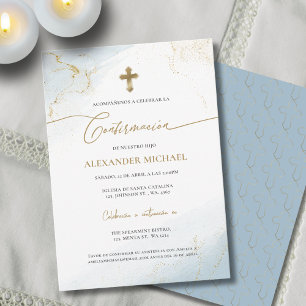 Blue Gold Cross Boy Confirmation Confirmacion  Invitation