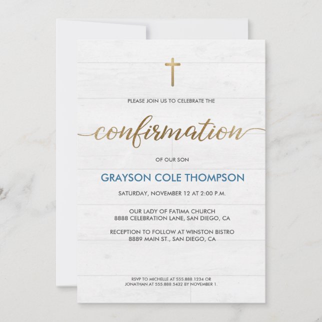 Blue Gold cross Customizable Boy Confirmation  (Front)