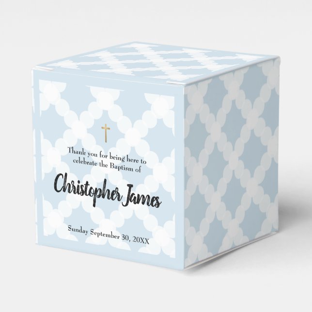 Blue Gold Cross Personalized Baby Boy baptism Favor Box (Front Side)