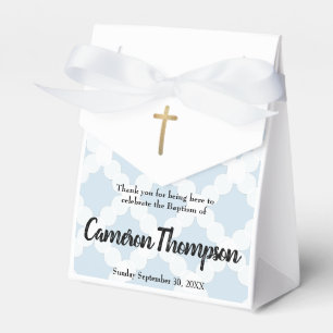 Blue Gold Cross Personalized Baby Boy Baptism Favor Box