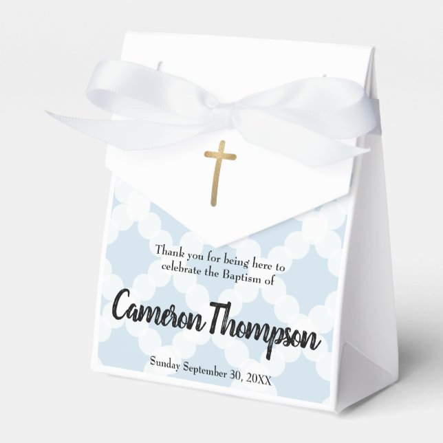 Blue Gold Cross Personalized Baby Boy Baptism Favor Box (Front Side)