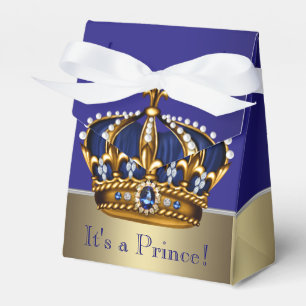 Blue Gold Crown Little Prince Boy Baby Shower Favor Box