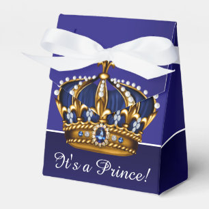 Blue Gold Crown Little Prince Boy Baby Shower Favor Box