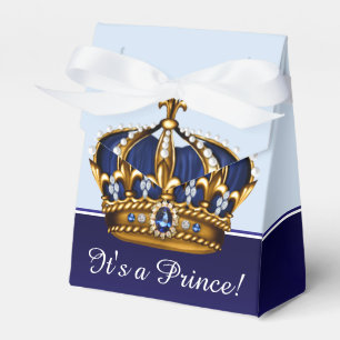 Blue Gold Crown Prince Boy Baby Shower Favor Box