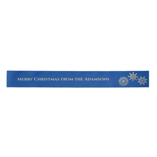 Blue Gold Custom Merry Christmas Satin Ribbon (Front)