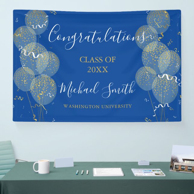 Blue & Gold Custom Party Personalized Graduation Banner (Tradeshow)