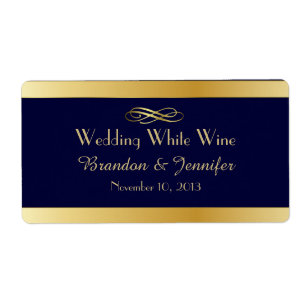 Blue & Gold Custom Wedding Mini Vins Étiquettes