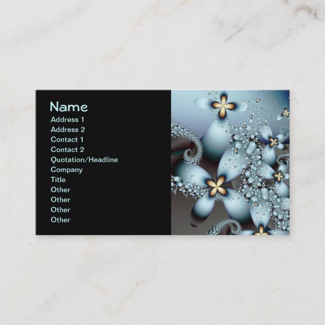 Blue Gold Cute Abstract Floral Business Card (Front)