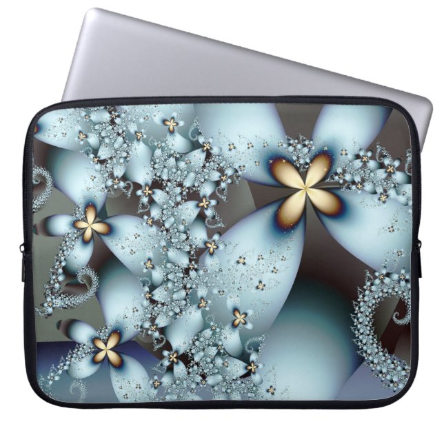 Blue Gold Cute Abstract Floral Laptop Sleeve (Front)