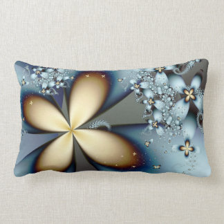 Blue Gold Cute Abstract Floral Lumbar Pillow