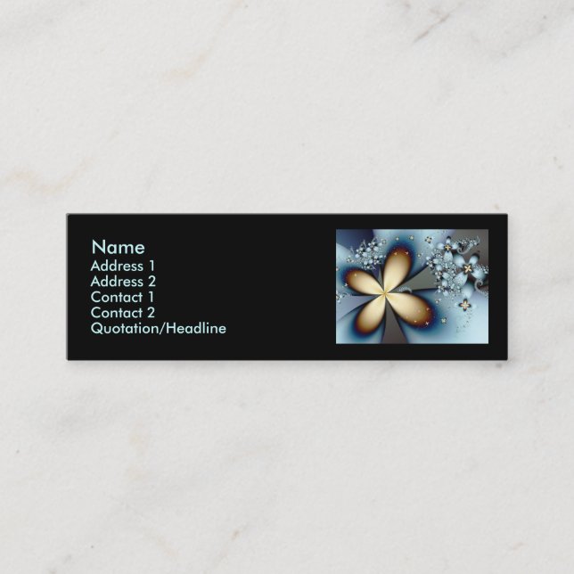 Blue Gold Cute Abstract Floral Mini Business Card (Front)