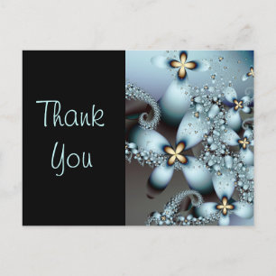 Blue Gold Cute Abstract Floral Postcard