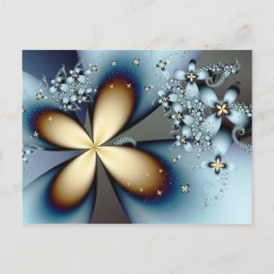 Blue Gold Cute Abstract Floral Postcard