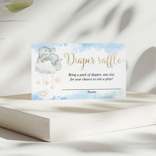 Blue gold cute baby elephant diaper raffle cards (Creator Uploaded)