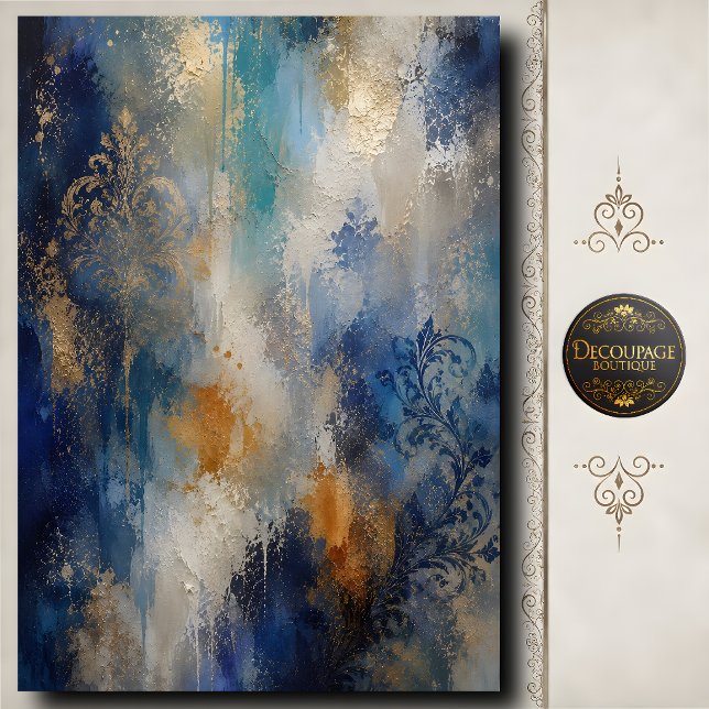 Blue Gold Damask Decoupage Abstract Texture Tissue Paper (Blue Gold Damask Decoupage Abstract Texture Tissue Paper)