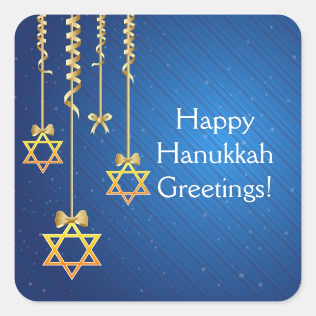 Blue/Gold Dangling Star of David Hanukkah Square Sticker (Front)