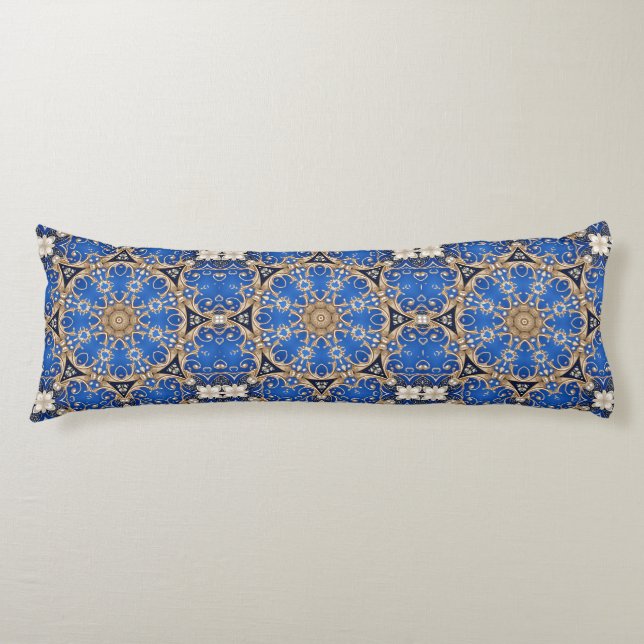 Blue Gold Decorative Body Pillow (Front)