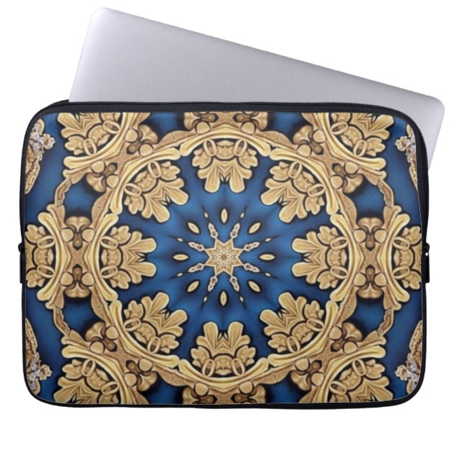 Blue Gold Decorative Laptop Sleeve (Front)