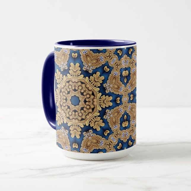 Blue Gold Decorative Mug (Front Left)