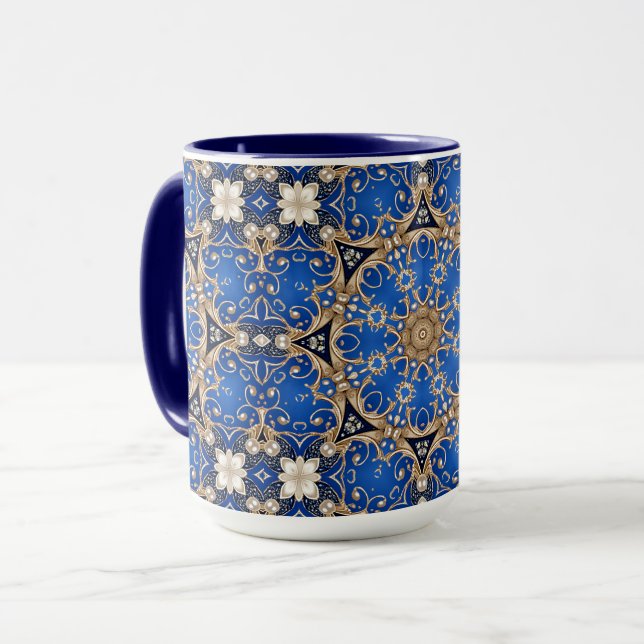 Blue Gold Decorative Mug (Front Left)