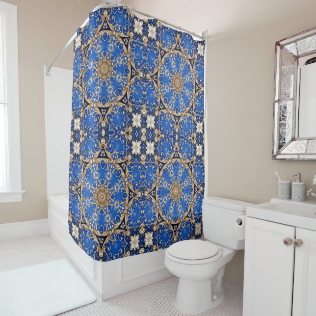 Blue Gold Decorative Shower Curtain (In Situ)