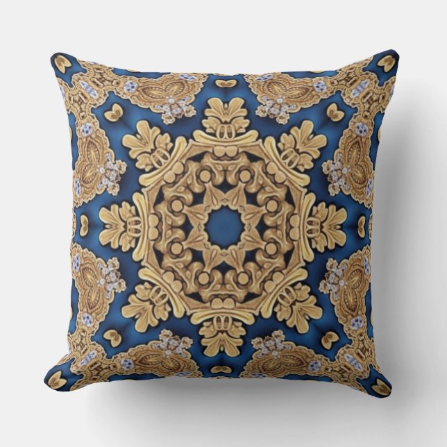 Blue Gold Decorative Throw Pillow (Front)