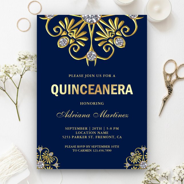 Blue Gold Diamond Mandala Quinceanera Invitation (Creator Uploaded)