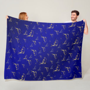 blue,gold,dolphin, fish, nature,  aquatic, design, fleece blanket