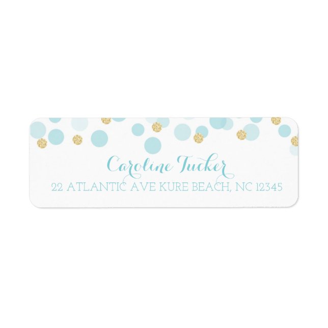 Blue Gold Dots Baby Shower Address Label (Front)