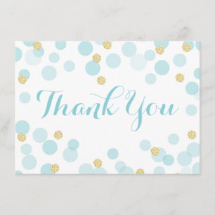 Blue Gold Dots Baby Shower Thank You Card