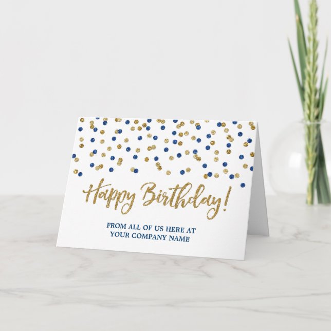 Blue Gold Dots Business du groupe Carte d'annivers (Devant)