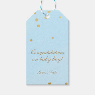 Blue & Gold Dots Modern Chic Present Gift Tag