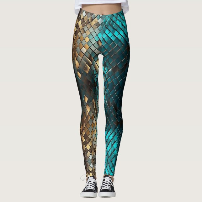 Blue Gold Dragon Scales Leggings (Front)
