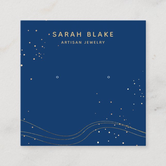 Blue Gold Earring Display Holder Square Business Card (Front)