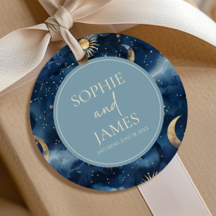 Blue Gold Elegant Celestial Starry Sky Wedding Favour Tags