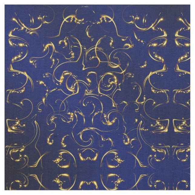 blue gold Fabric, colourful house textile Fabric (Close Up)