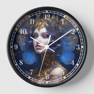 Blue Gold Fairy Fantasy Art Clock
