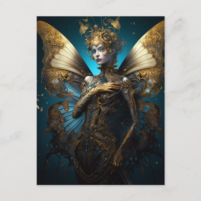 Blue Gold Fairy Fantasy Art Postcard (Front)