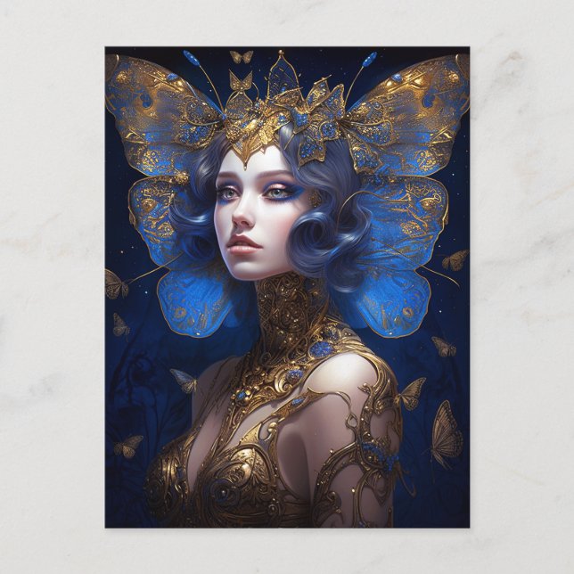 Blue Gold Fairy Fantasy Art Postcard (Front)
