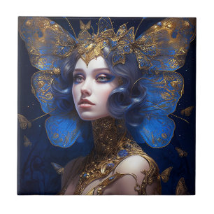 Blue Gold Fairy Fantasy Art Tile
