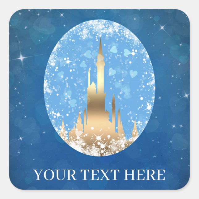 Blue Gold Fairy Tale Castle Sparkle Bridal Shower Square Sticker (Front)