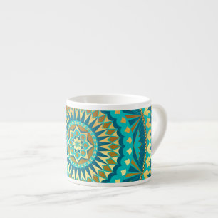 Blue Gold Fantasy Mandala Espresso Cup