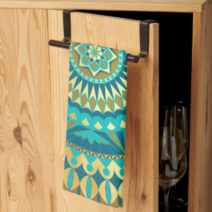 Blue Gold Fantasy Mandala Kitchen Towel