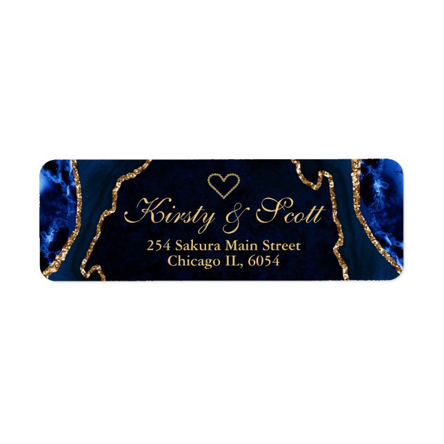 Blue Gold Faux Glitter Agate Wedding (Front)