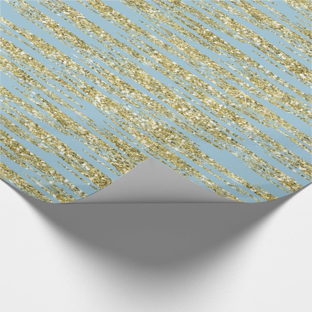 Blue Gold Faux Glitter Stripes Wrapping Paper (Corner)